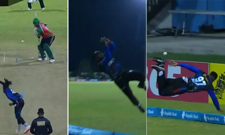 சிக்சருக்கு பறந்த பந்து... அந்தரத்தில் பாய்ந்து அற்புதமாக தடுத்த பேபியன் ஆலன்.. வீடியோ வைரல்