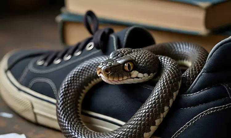 ஷூவில் இருந்த பாம்பு கடித்து பள்ளி மாணவன் மருத்துவமனையில் அனுமதி