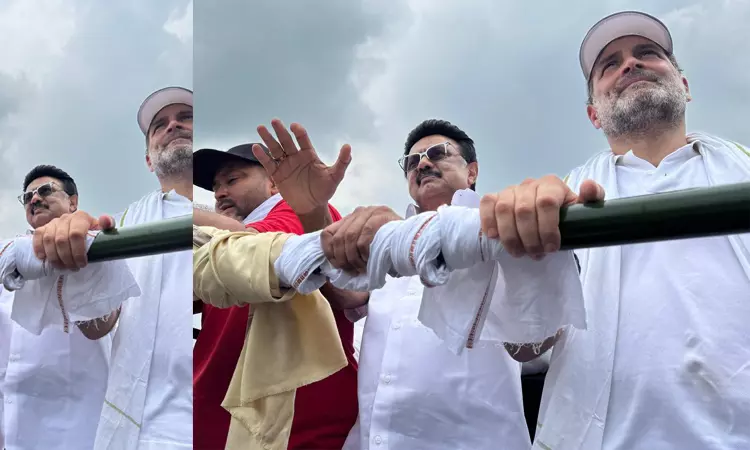 ராகுல் காந்தி பேரணியில் முதல்-அமைச்சர் மு.க.ஸ்டாலின் பங்கேற்பு ராகுல் காந்தி பேரணியில் முதல்-அமைச்சர் மு.க.ஸ்டாலின் பங்கேற்பு