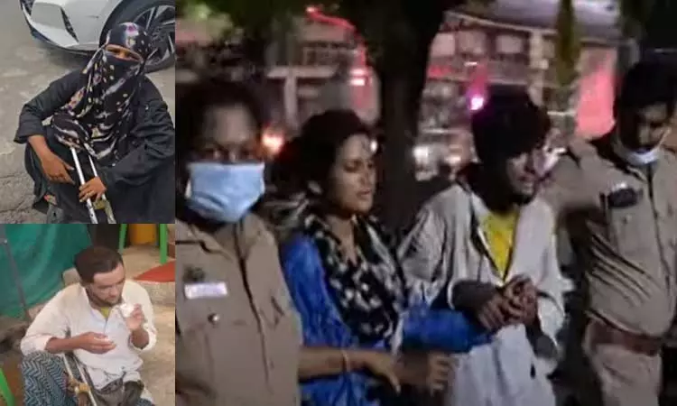 தாம்பரத்தில் மாற்றுத்திறனாளிகள் போல் வேடமிட்டு யாசகம் பெற்ற வடமாநிலத்தவர் 2 பேர் கைது தாம்பரத்தில் மாற்றுத்திறனாளிகள் போல் வேடமிட்டு யாசகம் பெற்ற வடமாநிலத்தவர் 2 பேர் கைது