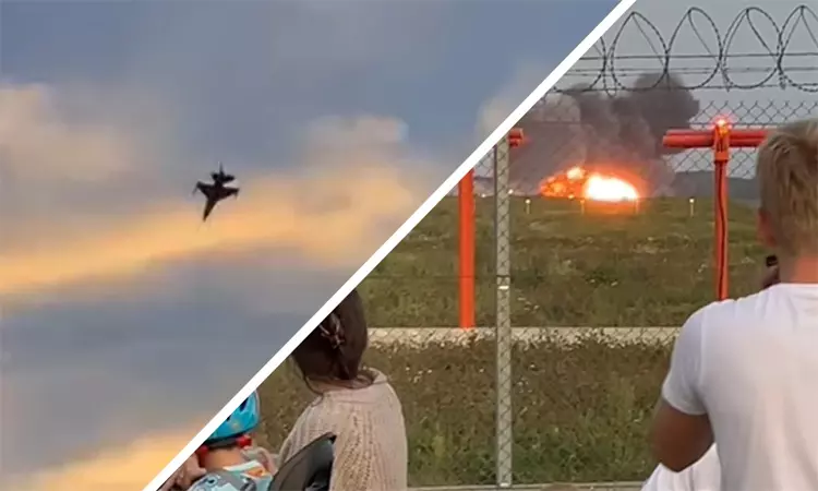 வான்சாகச பயிற்சியின்போது எப்-16 ரக போர் விமானம் தரையில் விழுந்து விபத்து; விமானி பலி