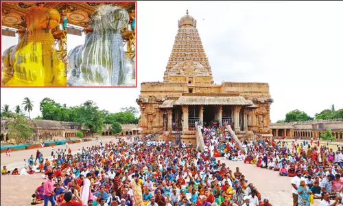 ஆவணி மாத பிரதோஷம்: தஞ்சை பெரிய கோவில் நந்திக்கு சிறப்பு அபிஷேகம் ஆவணி மாத பிரதோஷம்: தஞ்சை பெரிய கோவில் நந்திக்கு சிறப்பு அபிஷேகம்