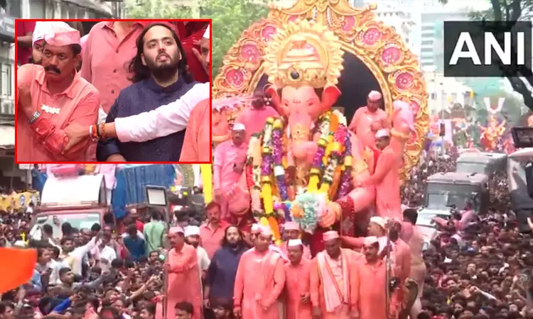 மராட்டியம்:  லால்பாக் ராஜா விநாயகர் சிலை ஊர்வலத்தில் ஆனந்த் அம்பானி பங்கேற்பு