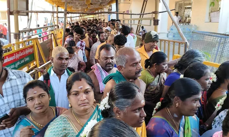 விடுமுறை தினம்: திருச்செந்தூரில் 4 மணி நேரம் காத்திருந்து தரிசனம் செய்த பக்தர்கள் விடுமுறை தினம்: திருச்செந்தூரில் 4 மணி நேரம் காத்திருந்து தரிசனம் செய்த பக்தர்கள்