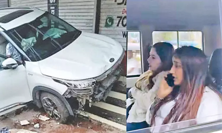 மதுபோதையில் பெண் ஓட்டிய கார் மோதி விபத்து - 4 பேர் காயம் மதுபோதையில் பெண் ஓட்டிய கார் மோதி விபத்து - 4 பேர் காயம்