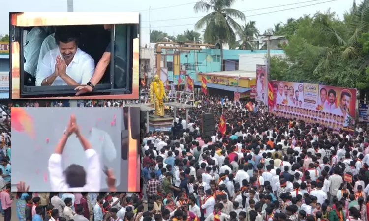 நாகையில் தவெக தலைவர் விஜய்.. வழி நெடுக தொண்டர்கள் உற்சாக வரவேற்பு நாகையில் தவெக தலைவர் விஜய்.. வழி நெடுக தொண்டர்கள் உற்சாக வரவேற்பு