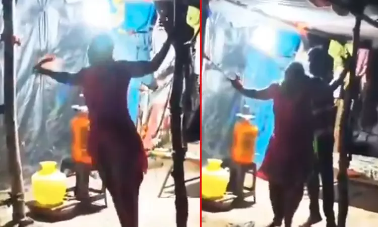 கயிற்றால் மனைவியை கட்டி, நிற்க வைத்து, பெல்ட்டை கழற்றி.. பக்கத்து வீட்டுக்காரர்கள் அதிர்ச்சி; வைரலான வீடியோ