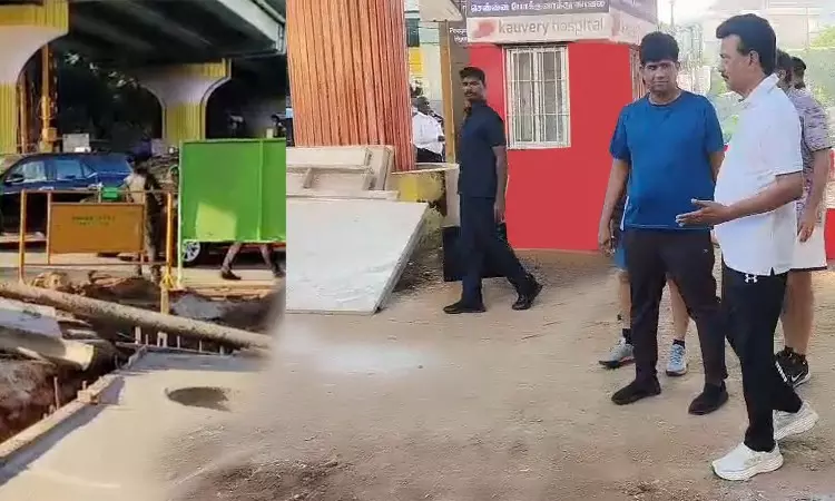 டி.டி.கே சாலை  வீனஸ் காலனியில் மழை நீர் வடிகால்வாய் பணிகள்  மு.க.ஸ்டாலின் ஆய்வு