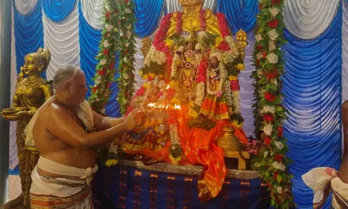 பிரம்மோற்சவ விழா: நாட்டரசன்கோட்டை பெருமாள் கோவிலில் ஊஞ்சல் உற்சவம்