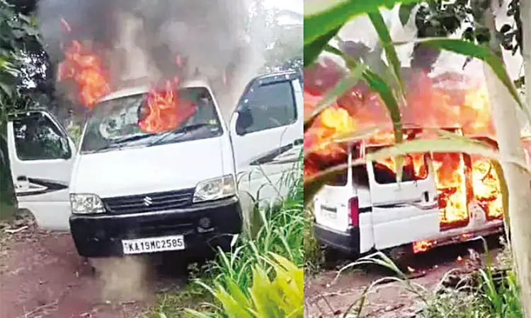 சொத்து தகராறில் கணவரின் புதிய காரை தீவைத்து எரித்த மனைவி