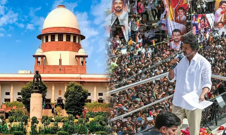 கரூர் கூட்ட நெரிசல் வழக்கு: தேதி குறிப்பிடாமல் ஒத்தி வைத்தது சுப்ரீம் கோர்ட்டு கரூர் கூட்ட நெரிசல் வழக்கு: தேதி குறிப்பிடாமல் ஒத்தி வைத்தது சுப்ரீம் கோர்ட்டு