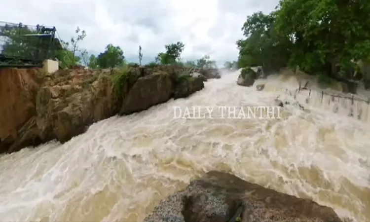 Water flow increases in the Cauvery River at Hogenakkal