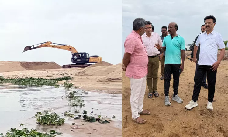 சென்னை அடையாறு முகத்துவாரத்தில் முதல்-அமைச்சர் மு.க.ஸ்டாலின் ஆய்வு சென்னை அடையாறு முகத்துவாரத்தில் முதல்-அமைச்சர் மு.க.ஸ்டாலின் ஆய்வு