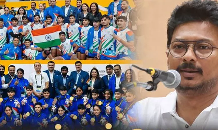 கபடியில் தங்கம் வென்ற தமிழ்நாடு வீரர்கள் - துணை முதல்-அமைச்சர் உதயநிதி ஸ்டாலின் வாழ்த்து கபடியில் தங்கம் வென்ற தமிழ்நாடு வீரர்கள் - துணை முதல்-அமைச்சர் உதயநிதி ஸ்டாலின் வாழ்த்து