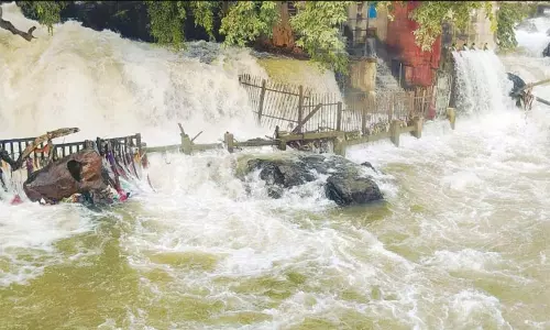 ஒகேனக்கல்லுக்கு நீர்வரத்து குறைந்தது.. பரிசல் இயக்க, குளிக்க தடை நீடிப்பு