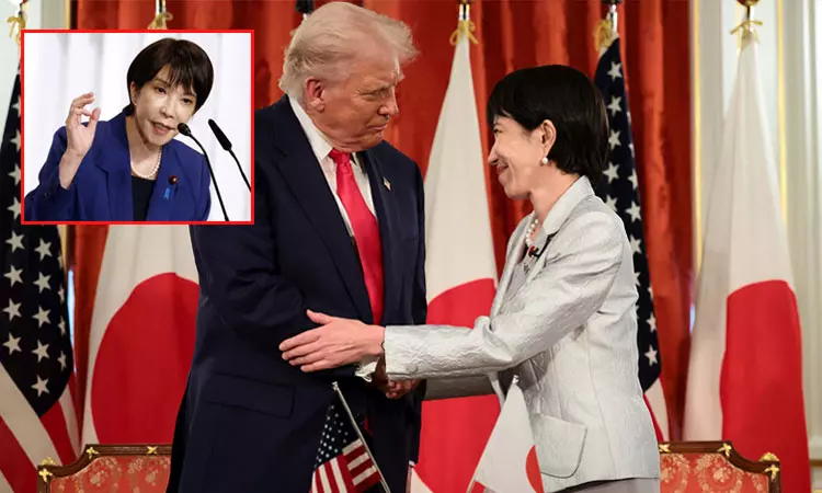 வலிமையான கைகுலுக்கலாக இருந்தது:  ஜப்பானின் முதல் பெண் பிரதமரை புகழ்ந்த டிரம்ப்