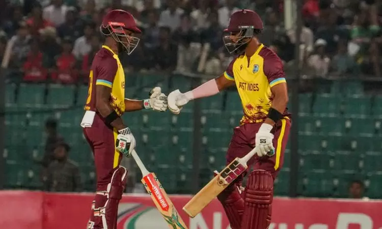 டி20 கிரிக்கெட்: வங்காளதேசத்திற்கு 150 ரன்கள் இலக்கு நிர்ணயித்த வெஸ்ட் இண்டீஸ் டி20 கிரிக்கெட்: வங்காளதேசத்திற்கு 150 ரன்கள் இலக்கு நிர்ணயித்த வெஸ்ட் இண்டீஸ்