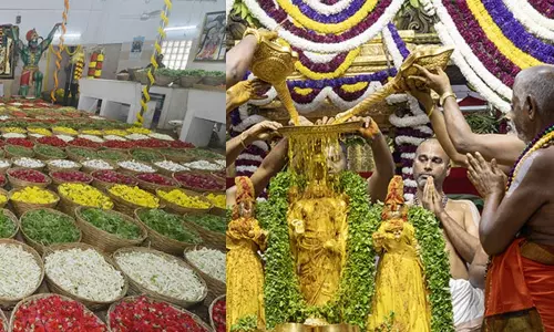 திருப்பதி ஏழுமலையான் கோவிலில் புஷ்ப யாகம்.. 9 டன் மலர்களால் அபிஷேகம் திருப்பதி ஏழுமலையான் கோவிலில் புஷ்ப யாகம்.. 9 டன் மலர்களால் அபிஷேகம்