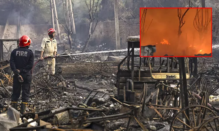 டெல்லி மெட்ரோ அருகே பெரும் தீ விபத்து; 500-க்கும் மேற்பட்ட குடிசை வீடுகள் சாம்பலாகின - ஒருவர் பலி