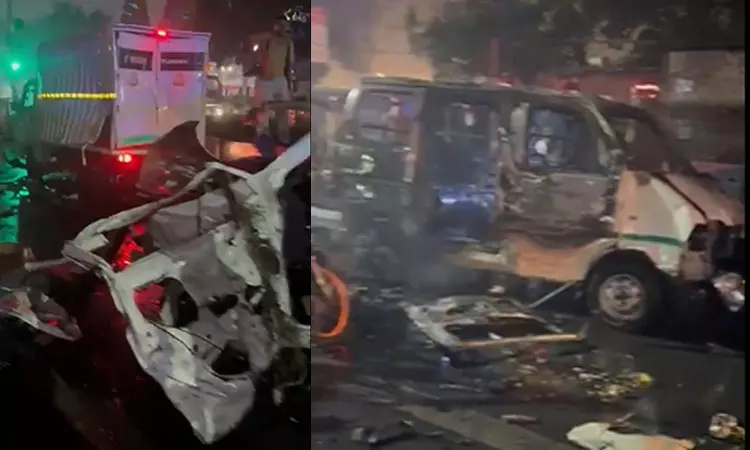 டெல்லி செங்கோட்டை அருகே பரபரப்பு:  வெடித்து சிதறிய கார் - 10 பேர் பலி; 24 பேர் காயம்