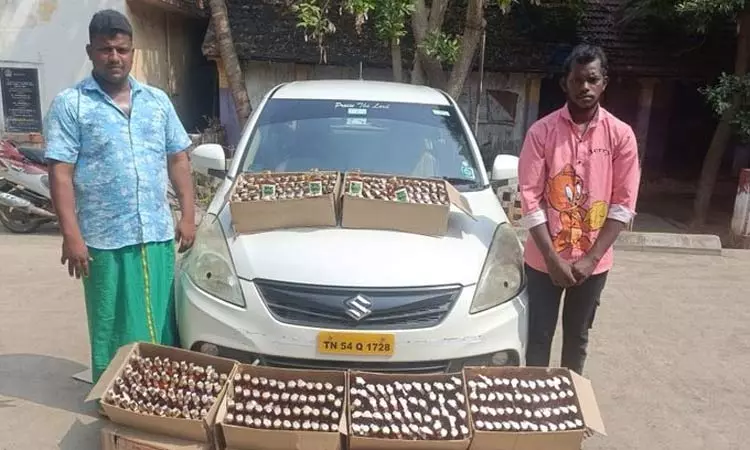 புதுச்சேரியில் இருந்து கடத்திவரப்பட்ட 480 மதுபாட்டில்கள் பறிமுதல் - 2 பேர் கைது