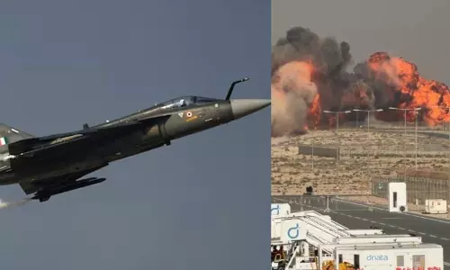 துபாயில் விமான கண்காட்சியின்போது தேஜஸ் போர் விமானம் தரையில் விழுந்து விபத்து - விமானி பலி