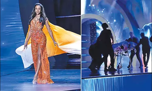 ஜமைக்கா அழகி மேடையில் தவறி விழுந்ததால் பரபரப்பு