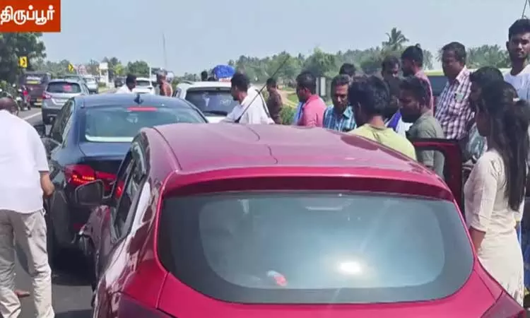 திருப்பூர்: தேசிய நெடுஞ்சாலையில் 4 கார்கள் அடுத்தடுத்து மோதி விபத்து - போக்குவரத்து பாதிப்பு