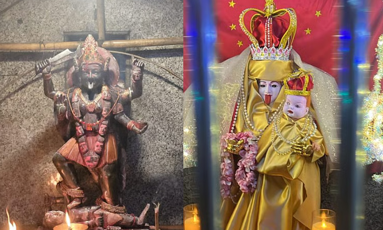 பத்ரகாளி அம்மன் சிலைக்கு அன்னை மேரி போன்று அலங்காரம் செய்த பூசாரி கைது