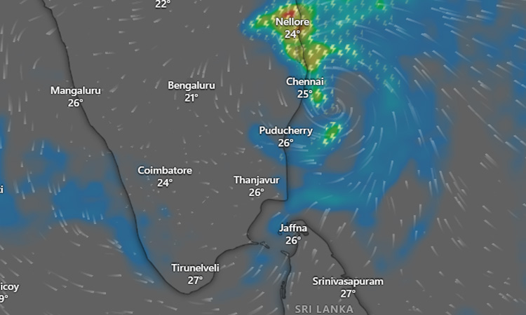 சென்னைக்கு 40 கி.மீ. தொலைவில் நிலவும் காற்றழுத்த தாழ்வு மண்டலம்