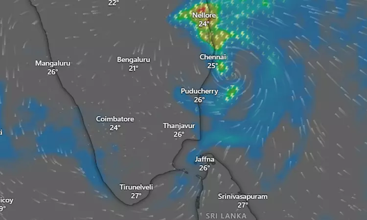 சென்னைக்கு 40 கி.மீ. தொலைவில் நிலவும் காற்றழுத்த தாழ்வு மண்டலம்