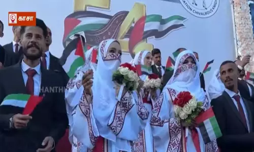 போரால் பாதிக்கப்பட்ட பாலஸ்தீனத்தில் 54 ஜோடிகளுக்கு ஒரே நேரத்தில் திருமணம் போரால் பாதிக்கப்பட்ட பாலஸ்தீனத்தில் 54 ஜோடிகளுக்கு ஒரே நேரத்தில் திருமணம்