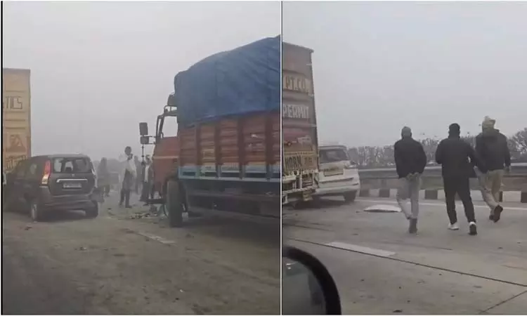 உ.பி.: கடும் பனிமூட்டத்தால் அடுத்தடுத்து மோதிய வாகனங்கள் - பலர் காயம் உ.பி.: கடும் பனிமூட்டத்தால் அடுத்தடுத்து மோதிய வாகனங்கள் - பலர் காயம்