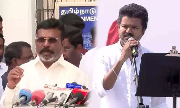 அடுக்குமொழியில் பேச விஜய்க்கு யாரோ சொல்லித் தந்திருக்கிறார்கள் - திருமாவளவன் அடுக்குமொழியில் பேச விஜய்க்கு யாரோ சொல்லித் தந்திருக்கிறார்கள் - திருமாவளவன்