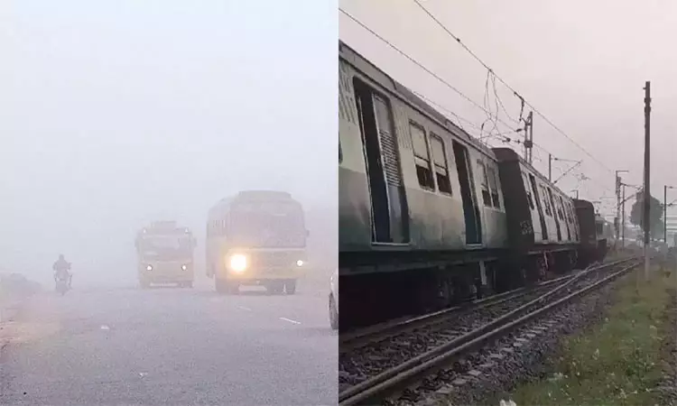 சென்னையில் கடும் பனிமூட்டம்: புறநகர் ரெயில்கள் தாமதமாக இயக்கம் சென்னையில் கடும் பனிமூட்டம்: புறநகர் ரெயில்கள் தாமதமாக இயக்கம்