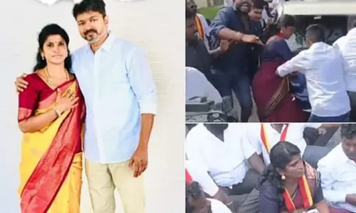 விஜய் காரை மறித்த தவெக நிர்வாகி அஜிதா தற்கொலை முயற்சி விஜய் காரை மறித்த தவெக நிர்வாகி அஜிதா தற்கொலை முயற்சி