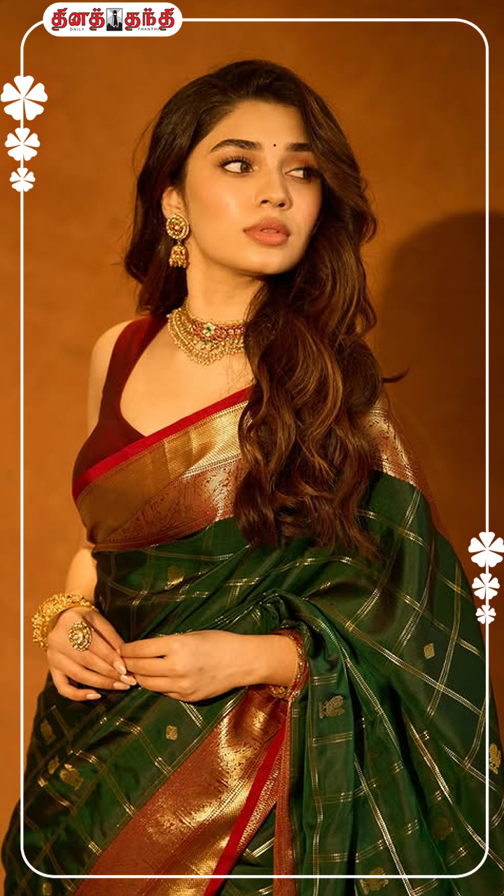 பட்டு புடவையில் நடிகை கீர்த்தி ஷெட்டி!