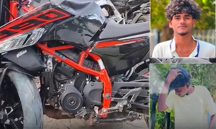 லாரி மீது பைக் மோதி விபத்து:  கல்லூரி மாணவர்கள் 2 பேர் பலியான சோகம்