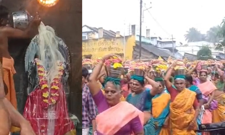 கருர் தோட்டக்குறிச்சி மலையம்மன் கோவிலில் அம்மனுக்கு பாலாபிஷேகம்