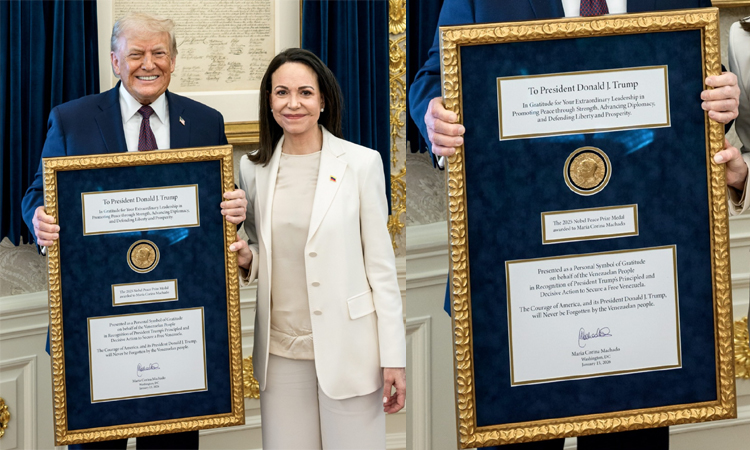 தனது நோபல் பரிசை டிரம்ப்பிடம் வழங்கிய வெனிசுலா எதிர்க்கட்சித் தலைவர்