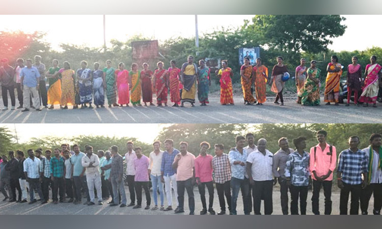 அனல்மின் நிலைய ஒப்பந்த தொழிலாளர்கள் மனித சங்கிலி போராட்டம்