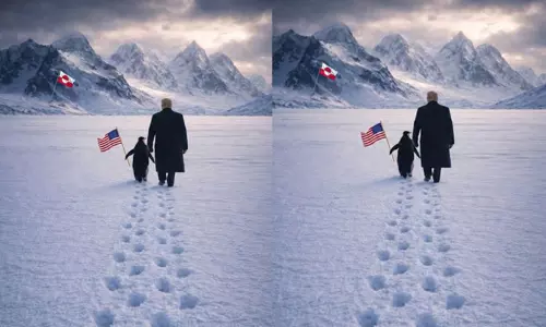 பென்குயின் உடன் கிரீன்லாந்து நோக்கி நடந்து சென்ற டிரம்ப்; வைரலான புகைப்படம்